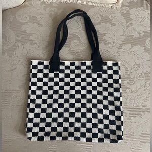 Black & White Checkered Tote Bag - Women